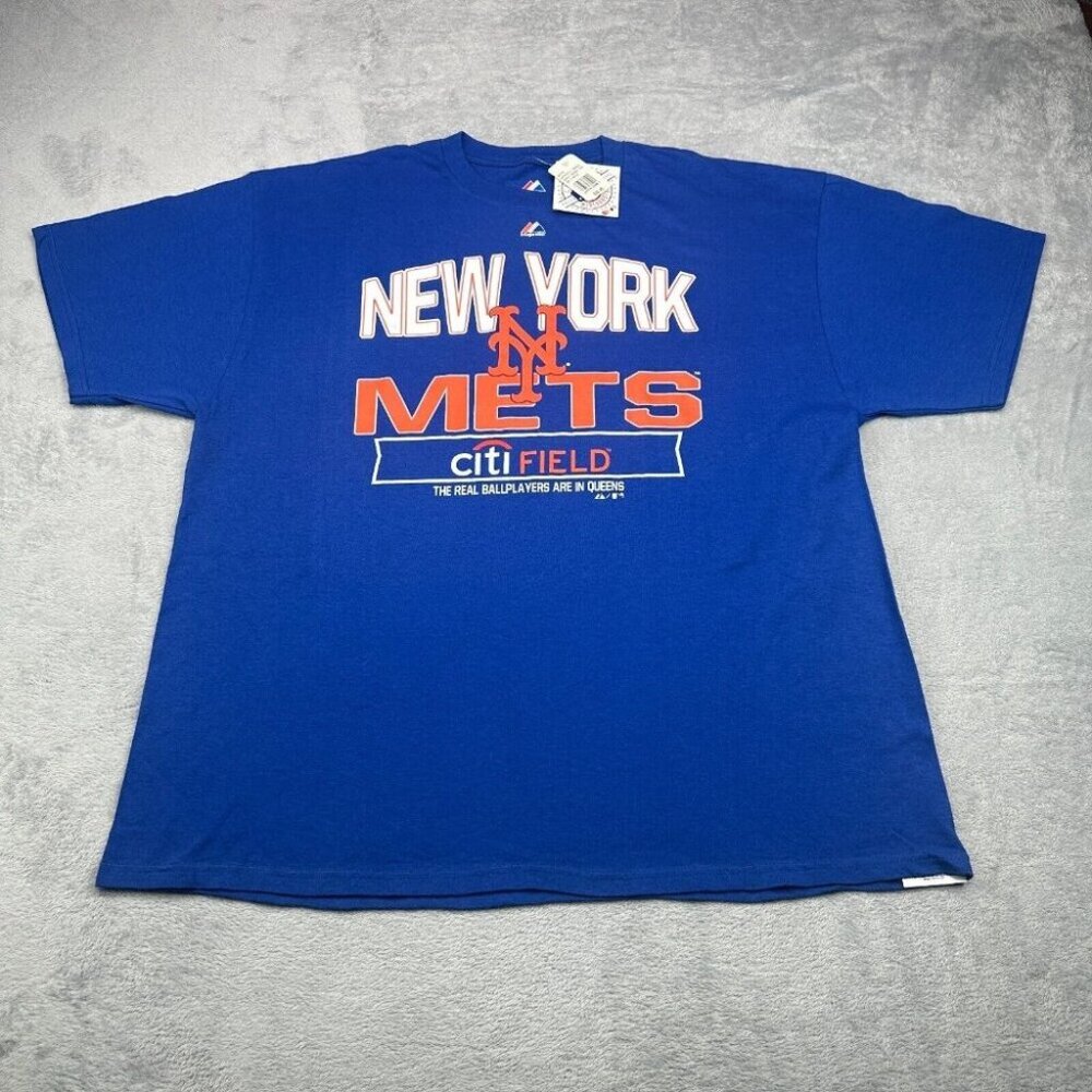 New York Mets T Shirt Mens 2XL XXL Blue Majestic Short Sleeve MLB Baseball NYM